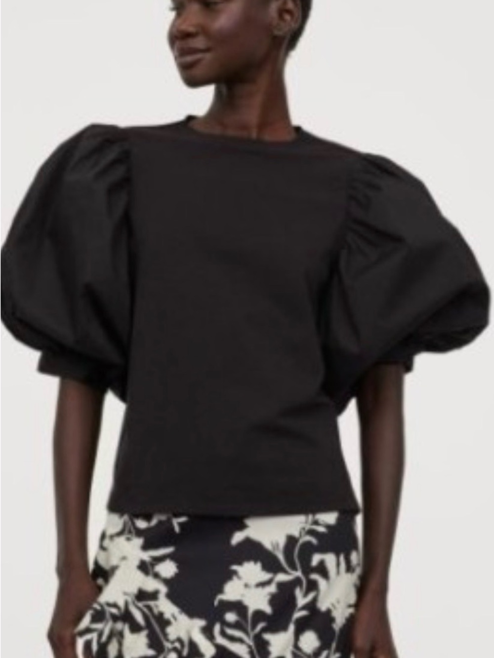Johanna Ortiz x H&M Black Puff-Sleeve Short Sleeve Tee Top Size XL